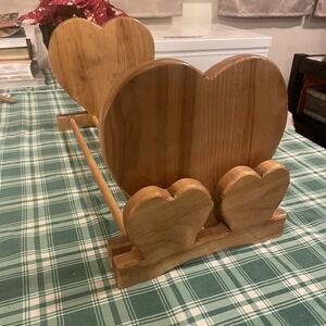 Vintage Wooden Expandable Sliding Bookends w/Heart Design Farmhouse/Cottagecore